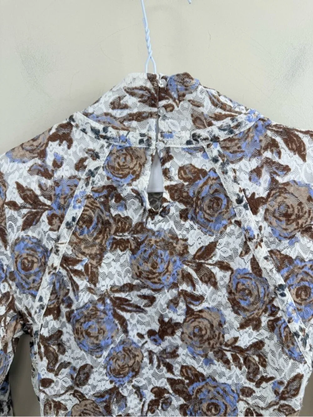 Free People lace high collared Lyric long sleeve top in ivory floral print small